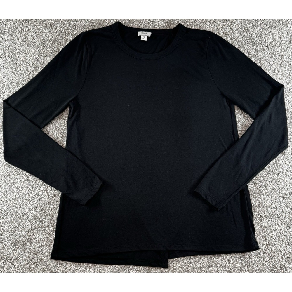 J. Crew Long Sleeve Crewneck Shirt Womens Medium Black Back Slit Split Asymetric